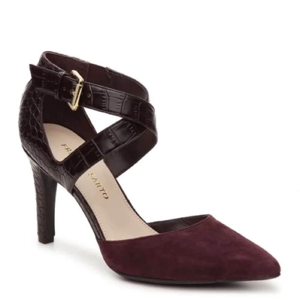 Franco Sarto Anazio Pump - Suede & Faux Leather - Burgundy - Size 7.5